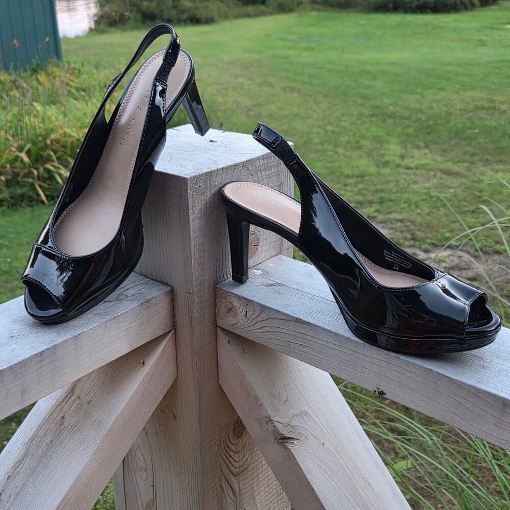 Kelly & Katie Nerani Black Patent Slingback Peep‑Toe Heels 3" Women’s 8M
